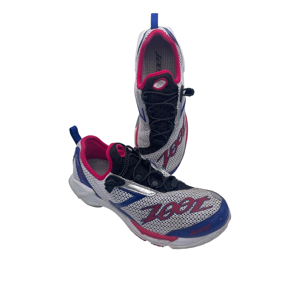Zoot Ultra Race 4.0 Women 9 Triathlon Running Shoes White Blue Pink Mesh Toggle